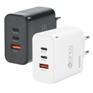 anco® 65W USB-C Netzteil – Dreifach-Schnellladegerät für Smartphone, Tablet & Notebook - Smartphone Ladegerät - Tablet Ladegerät - Notebook - Ladegerät